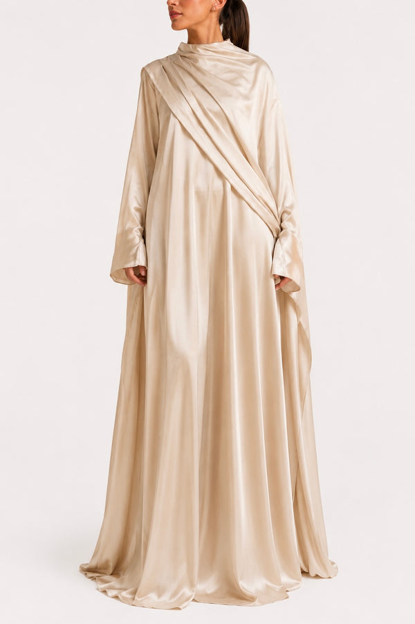 ROBE CAPE DRAPEE SELENE - Beige Champagne