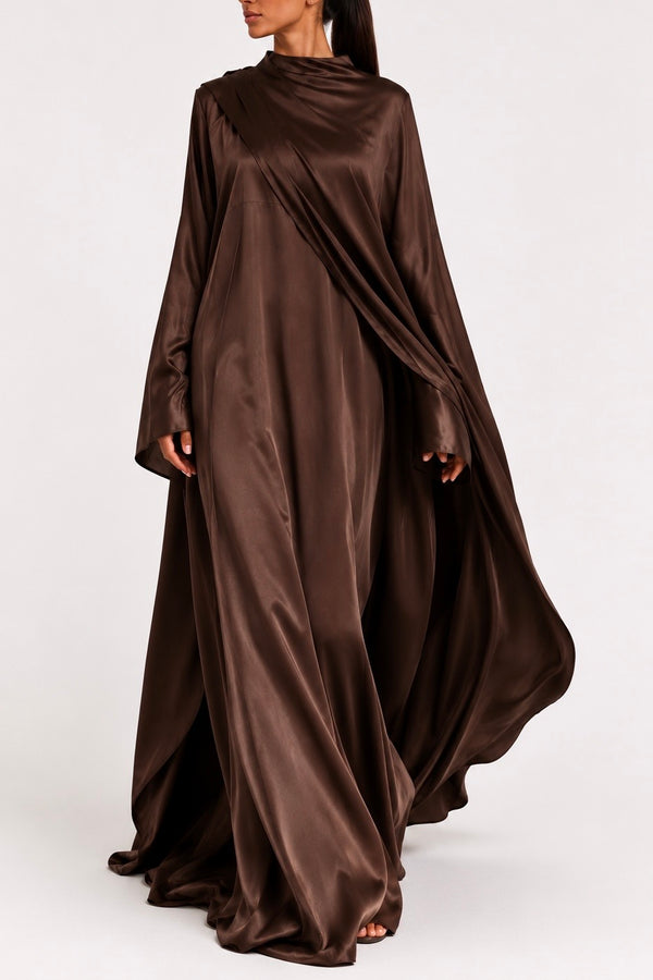 ROBE CAPE DRAPEE SELENE - Moka Glacé