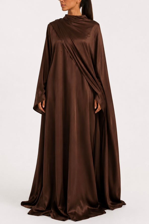 ROBE CAPE DRAPEE SELENE - Moka Glacé