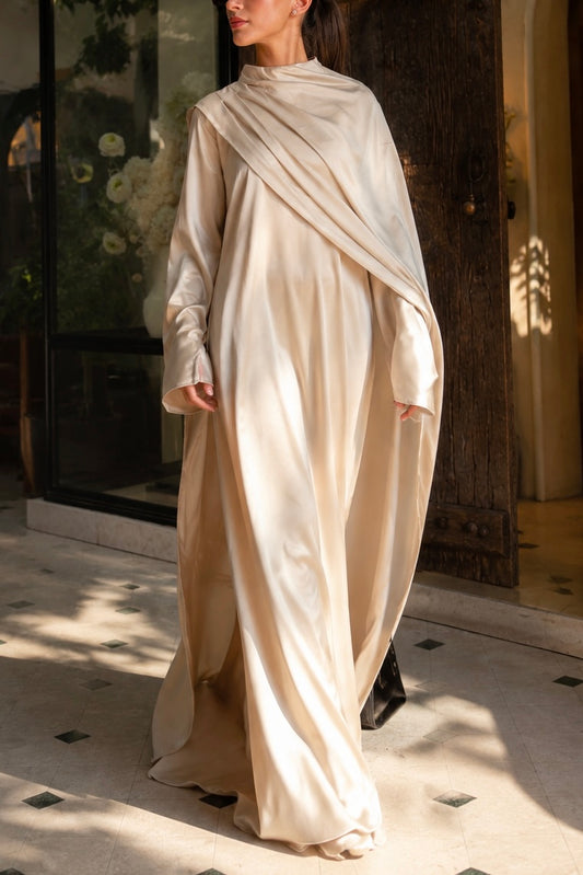ROBE CAPE DRAPEE SELENE - Beige Champagne