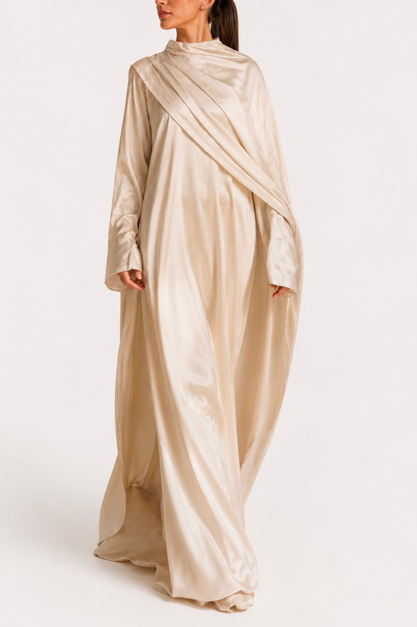 ROBE CAPE DRAPEE SELENE - Beige Champagne