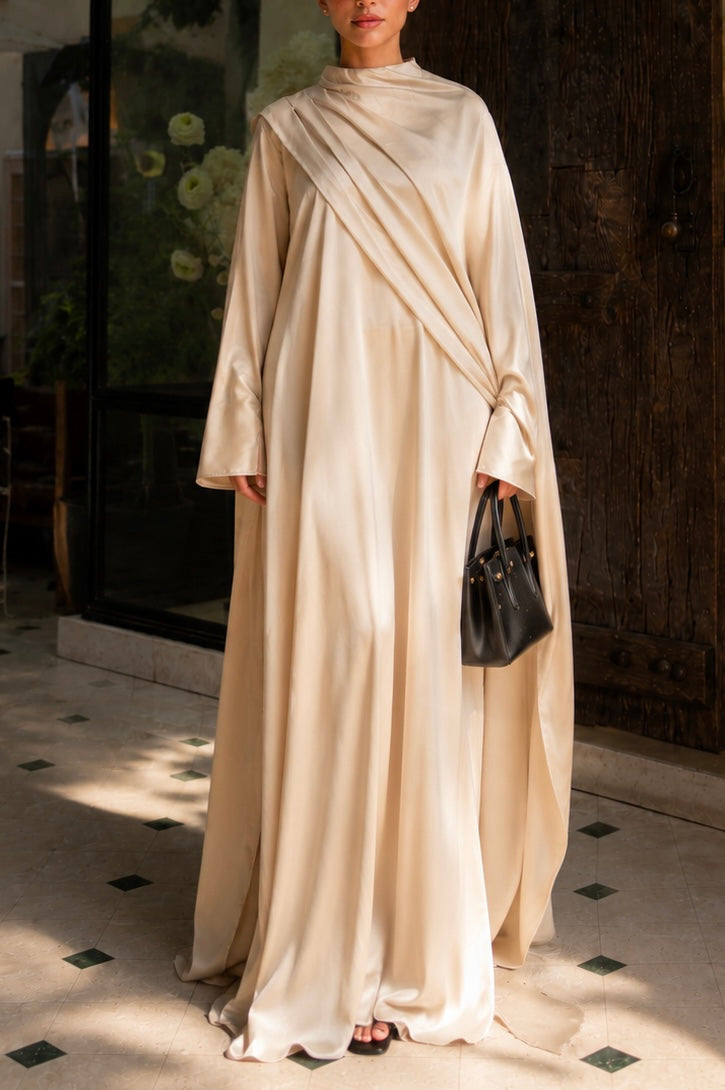 ROBE CAPE DRAPEE SELENE - Beige Champagne
