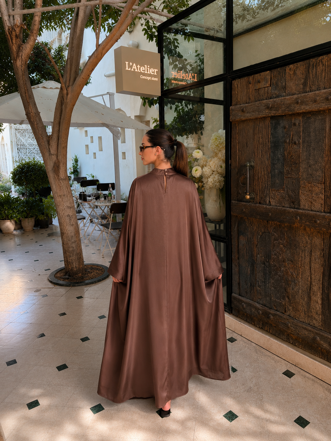 ROBE CAPE DRAPEE SELENE - Moka Glacé